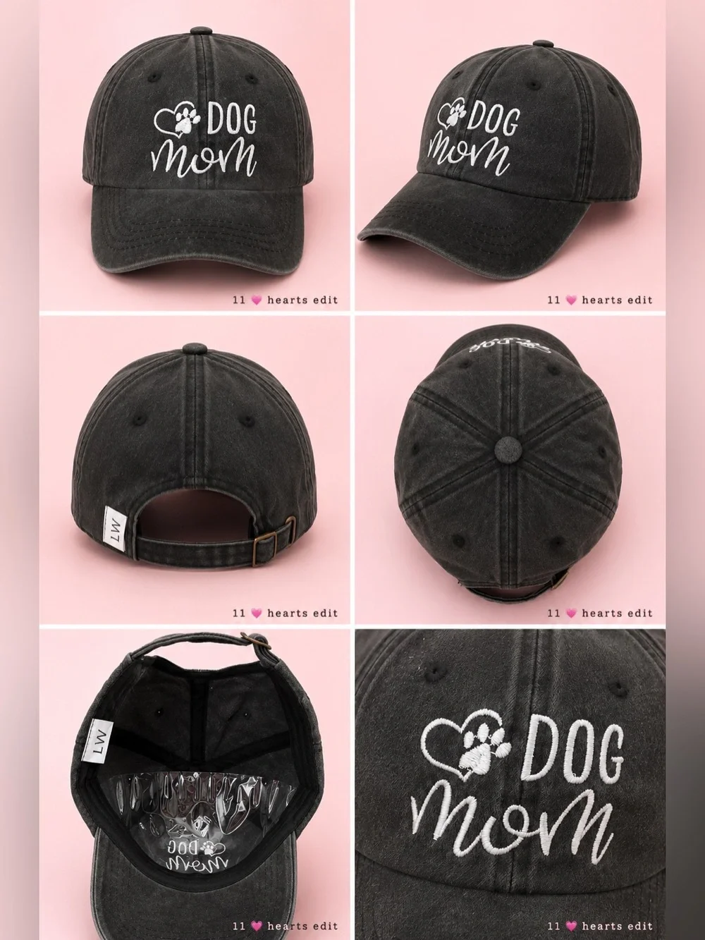 Dog Mom Embroidered Vintage Washed Charcoal Adjustable Baseball Cap NWOT